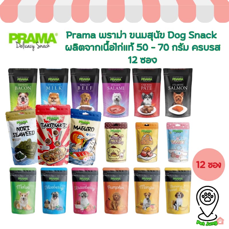 Prama พราม่า ขนมสุนัข Dog Snack ผลิตจากเนื้อไก่แท้ 50 - 70 กรัม ครบรส!!! รูปที่ 1