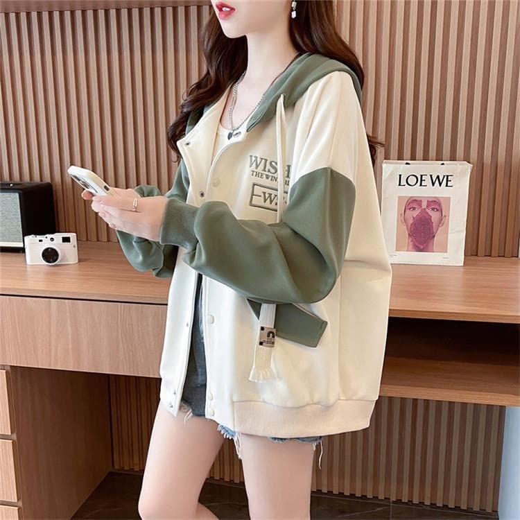 เสื้อแจ็คเก็ตเบสบอล เสื้อฮู้ดผู้หญิง ผ้าสำลี ผ้าหนานิ่ม รุ่น6020# รูปที่ 3