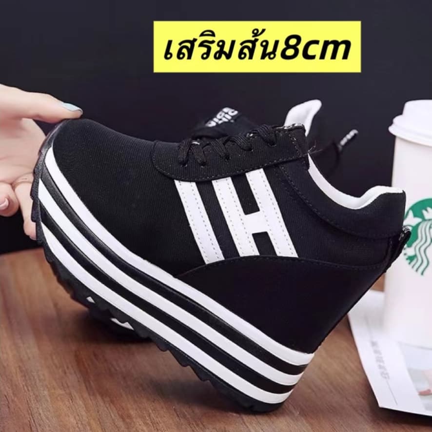 Nadine.9 รองเท้าผ้าใบผู้หญิง รองเท้าแฟชั่น เสริมส้นสูงถึง8cm งานเบามาก ใส่สบาย มี3สี จ๊า A506 เผื่อไซส์ด้วยนะ รูปที่ 2