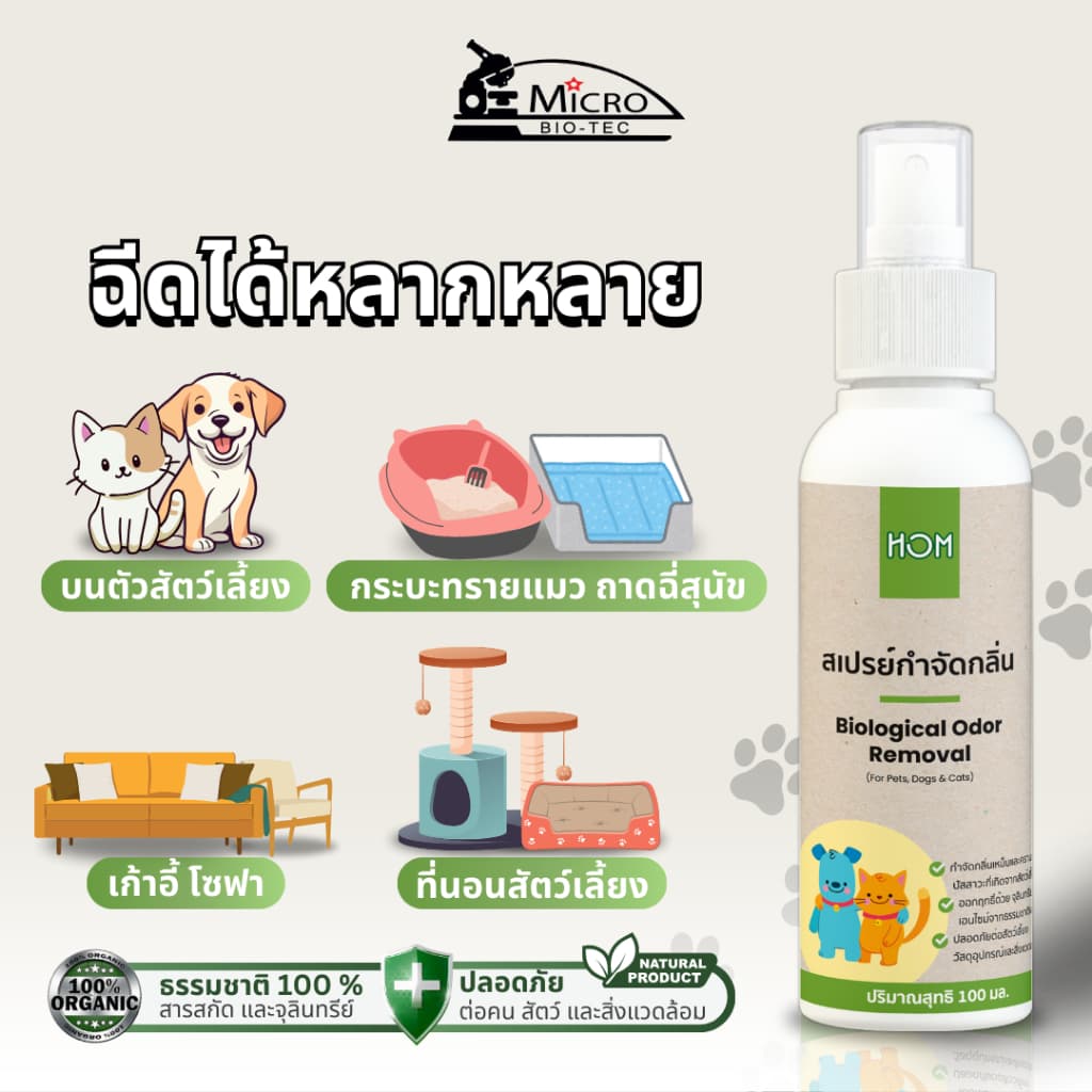 HOM 100ml* สเปรย์กำจัดกลิ่นเหม็น กลิ่นฉี่แมว ฉี่สุนัข ดับกลิ่นทรายแมว ดับกลิ่นสัตว์เลี้ยง ไร้สารเคมี รูปที่ 2