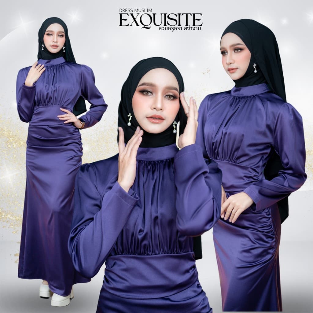 ชุดเดรสมุสลิม ผ้าซาตินไดม่อน เงางามทรงสวยโดดเด่น เรียบหรู ใส่ออกงานไหนก็ดูแพง IM82วาริสมุสลิม รูปที่ 8