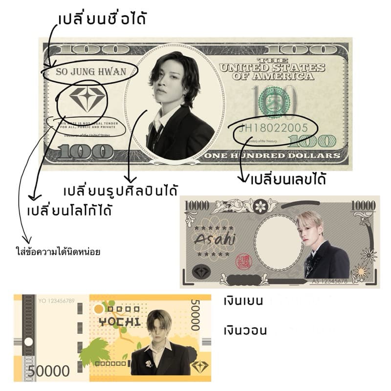 สินค้า giveaway เงินปลอมหน้าศิลปิน แบงค์ปลอมหน้าตัวเอง ตั๋วหนัง ล็อตเตอรี่ เปลี่ยนรูปได้ สั่งทำไปแจกหน้าคอน แจกเพื่อน รูปที่ 5