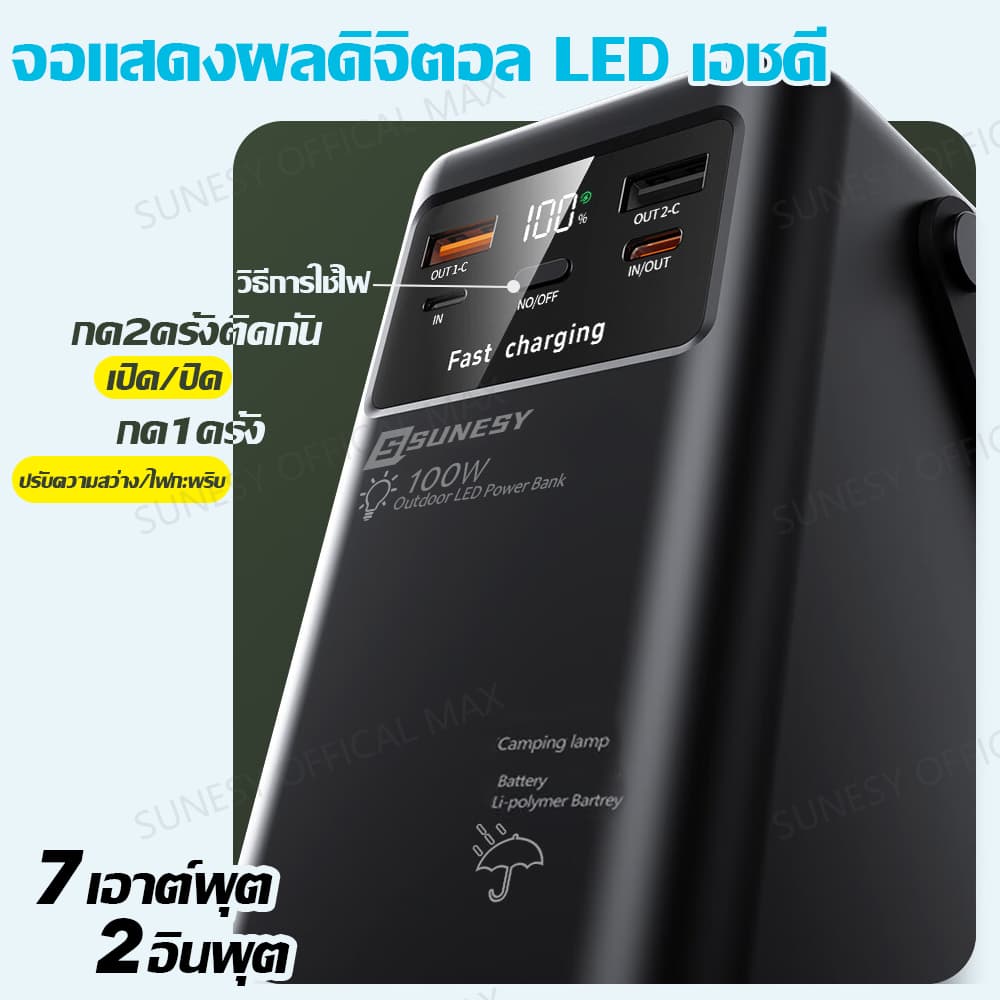ไฟLED ความสว่างสูง SUNESY 70000mAh พาวเวอร์แบงค์ 100W ชาร์จเร็ว พร้อมสายชาร์จ พาวเวอร์แบงค์ พกพา แบตสำรอง power bank รูปที่ 6