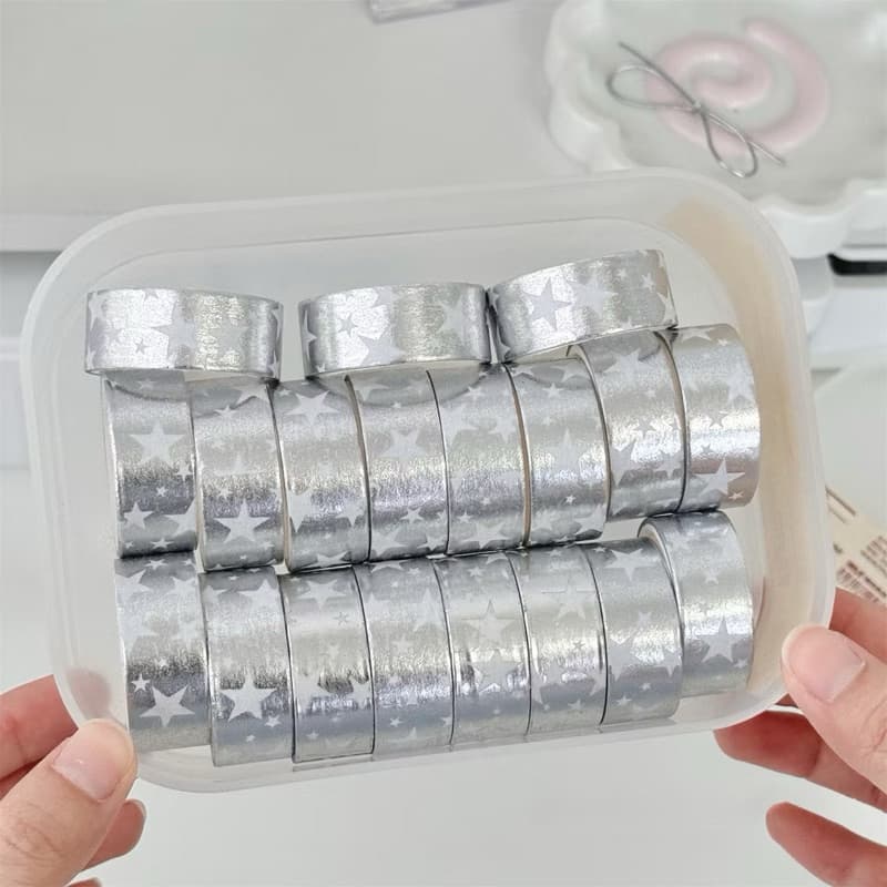 !เทปสติ๊กเกอร์ดาวเงิน 15mm DIY สำหรับตกแต่ง ยาว2m น่ารักมาก รูปที่ 8