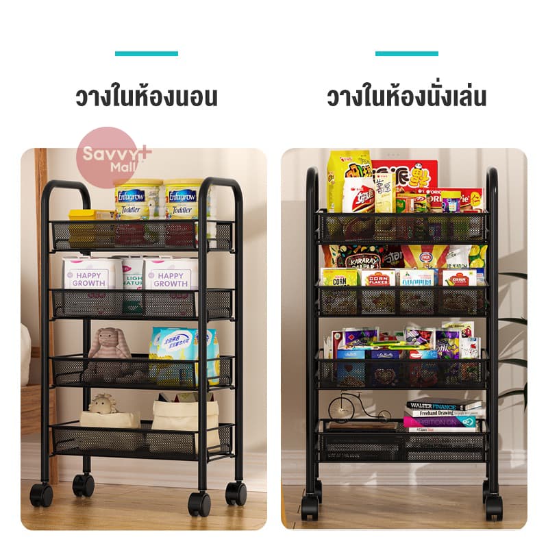 SV ชั้นวางของในครัว 3/4/5ชั้น ชั้นวางของ ชั้นวางของแบบโครงเหล็กมีล้อ วางแบบถอดได้ เคลื่อนย้ายสะดวก รูปที่ 8