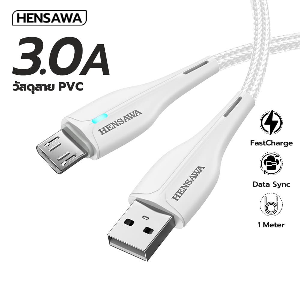 HENSAWA รุ่น US3098 สายชาร์จเร็ว 3A USB To L Micro Type-c สีดำ สายPVC 1m ชาร์จไว USB C Fast Charge Cable & Sync รูปที่ 3