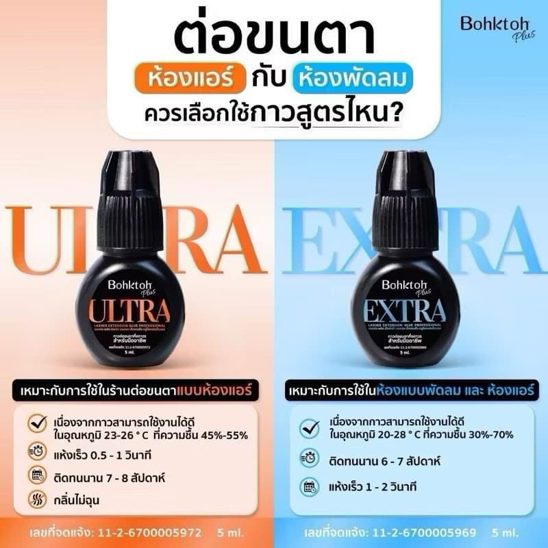 Bohktoh plus กาวต่อขนตา กาวบอกต่อ สีฟ้า สีส้ม สีทอง สีใส รูปที่ 3