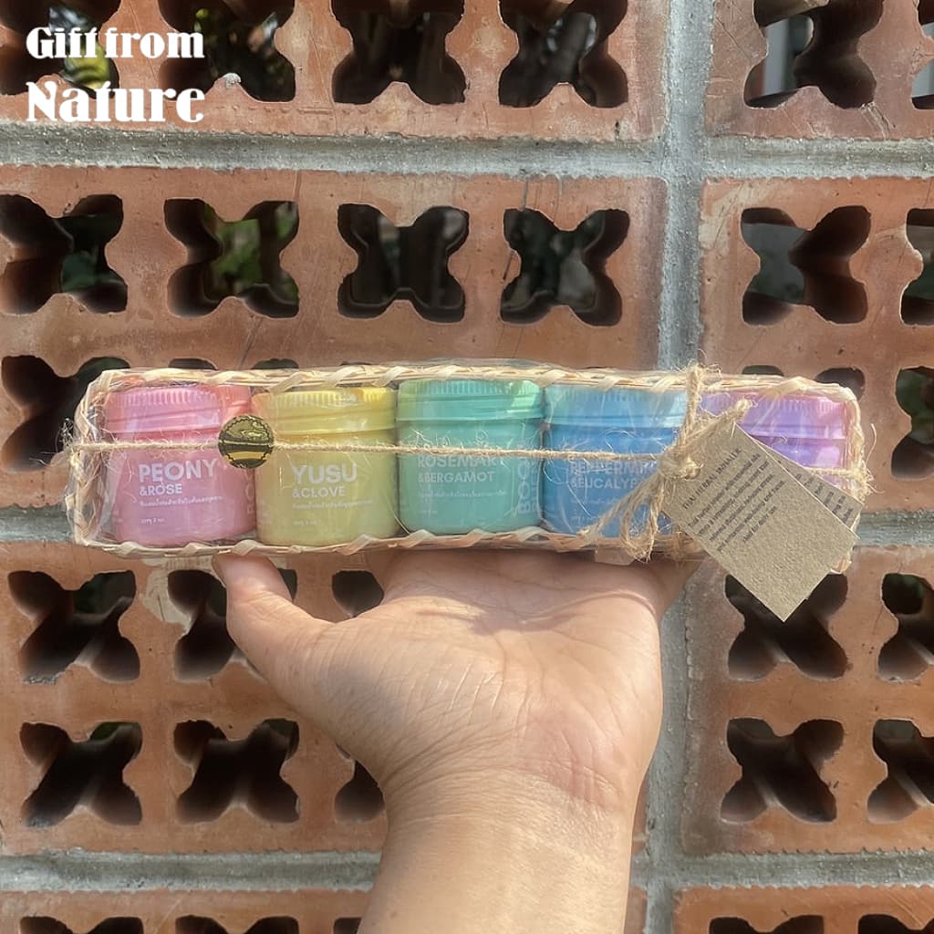 หมอบุญเรือง ชุดเซต ยาดม 5 กลิ่น 3 กรัม สีพาสเทล ใส่ตะกร้าไม้ไผ่สาน ของขวัญ ของฝาก กลิ่นดอกไม้ สมุนไพร กลิ่นหอม สดชื่น รูปที่ 2