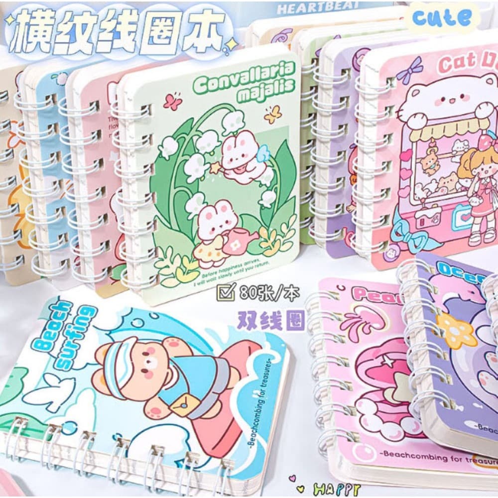 S0037 สมุดโน๊ต การ์ตูนน่ารัก 10.5ซม.*8.5ซม. แบบห่วงข้างเส้นบรรทัด 80แผ่น สมุดจดบันทึก ลายน่ารัก รูปที่ 2