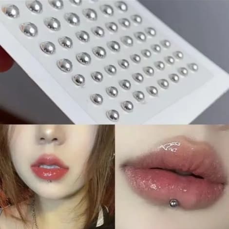 Piercing Jewelry Sticker สติ๊กเกอร์จิว 3D แบบไม่เจาะ หมุดกลม สีเงิน สีทอง ใช้ตกแต่งใบหน้า มีกาวในตัว ติดแน่น รูปที่ 2