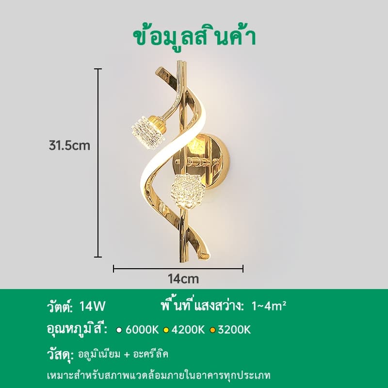 GEJIESE 3สี ไฟติดผนัง คริสตัลไฟติดผนัง ไฟled ไฟหัวเตียง ไฟห้องนอน ไฟกลางคืน แต่งห้องนอน แบบมินิมอล ของแต่งบ้าน โคมไฟคริส รูปที่ 8