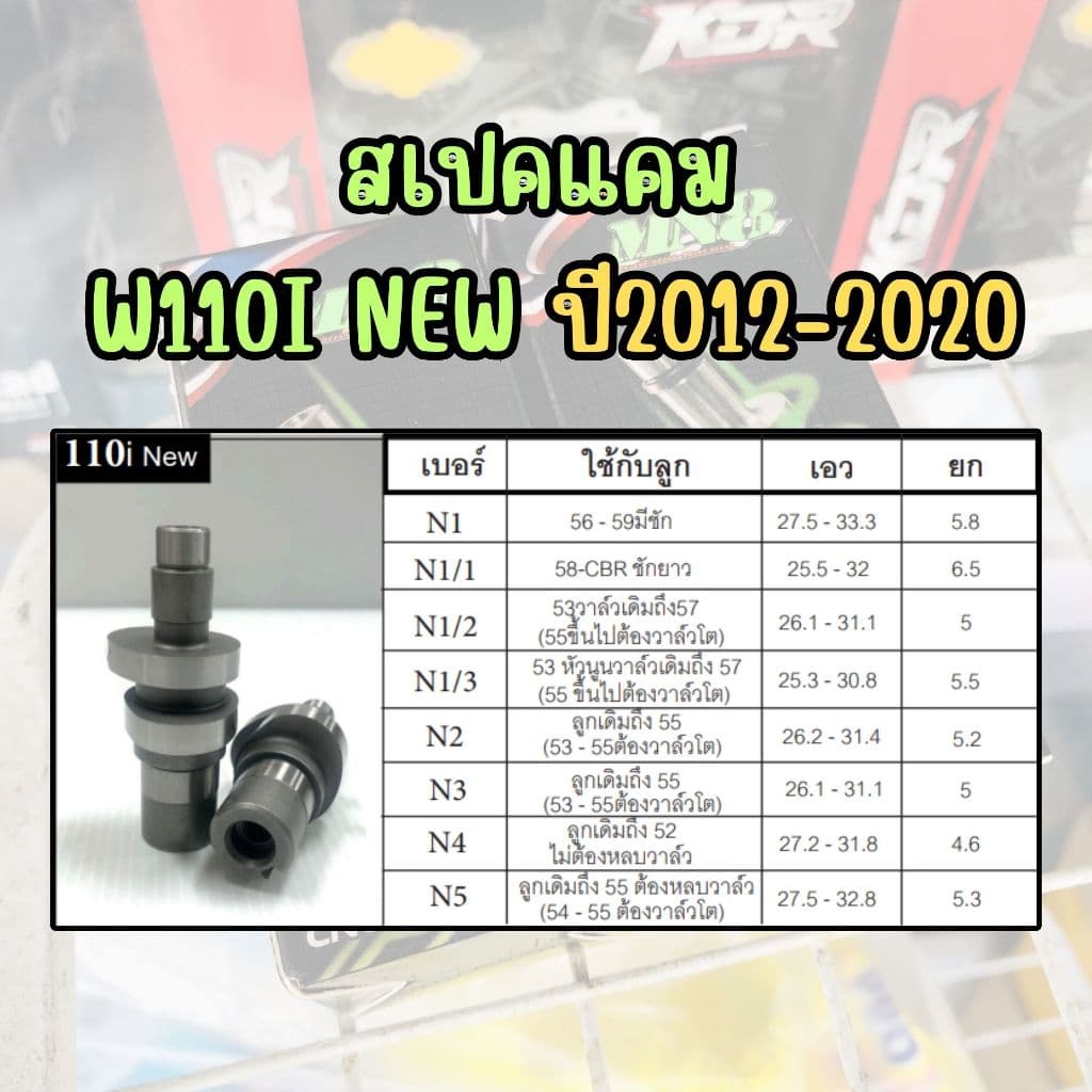 แคมแต่ง เวฟ110i new ปี 2012-2020 แคมWave110i เวฟ110i new - แคม CNC MN8 *เลือกสเปคตามรายละเอียดบนภาพ รูปที่ 2