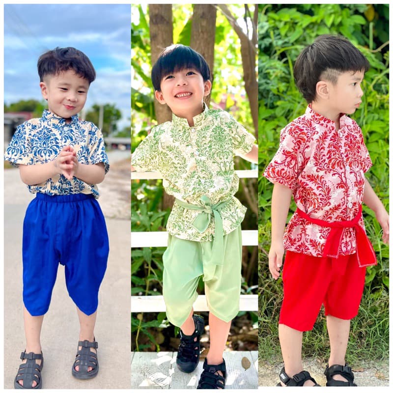 # ชุดเด็กไทยลายใหม่ งานผ้าใหมอิตาลี ใส่สบาย ไม่คัน รูปที่ 2