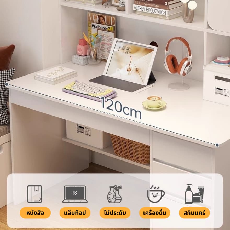 โต๊ะทำงานมีชั้นวางของ โต๊ะคอมพิวเตอร์ เขียนหนังสือ Computer Desk สวยมินิมอล ไม้คุณภาพดี แข็งแรง รูปที่ 4