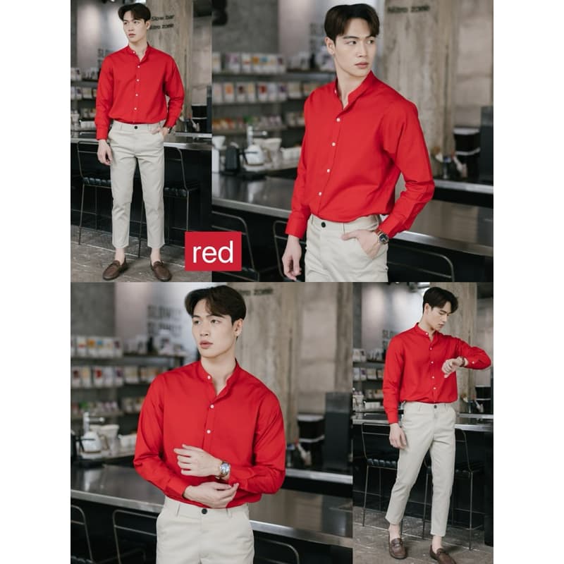เสื้อเชิ้ตแขนยาวคอจีน เชิ้ตคอจีน ผ้าOXFORD หลากสี คอจีนแขนยาว รูปที่ 3