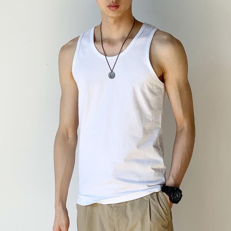 ผู้ชายโพลีเอสเตอร์ธรรมดา Sando Slim Fit เสื้อกั๊กด้านบนมัสลินกล้ามเนื้อพื้นฐาน รูปที่ 9