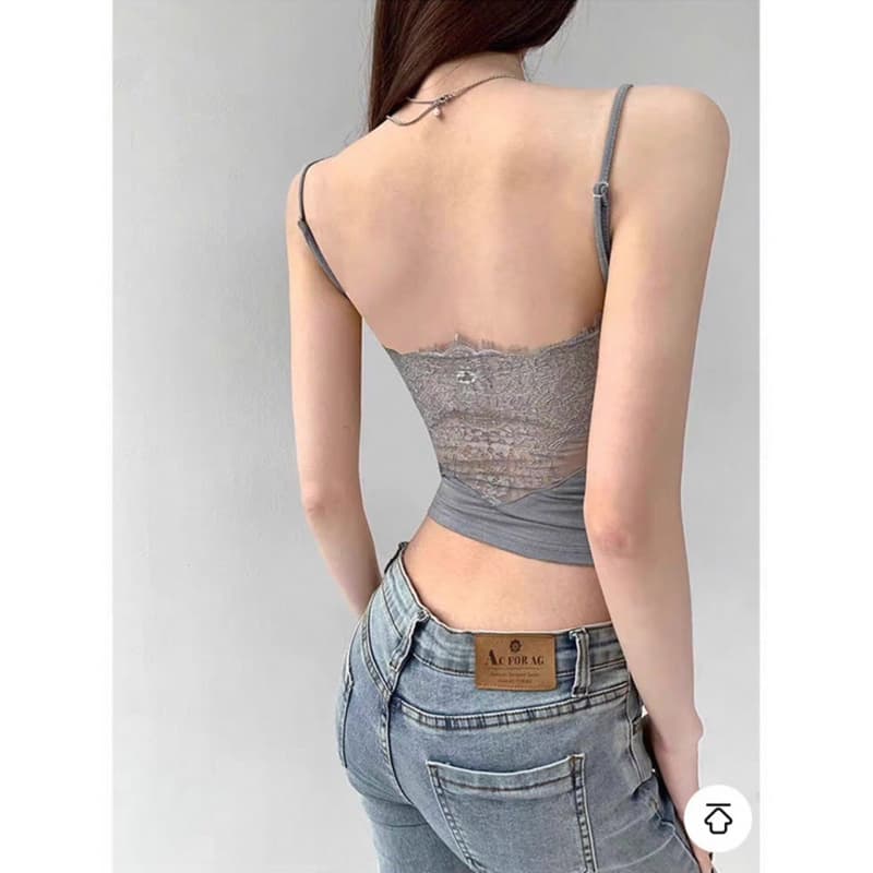 เสื้อสายเดี่ยวเข้ารูป ด้านหลังเว้าลูกไม้ซีทรู มีฟองน้ำในตัว สายปรับระดับได้ รูปที่ 5