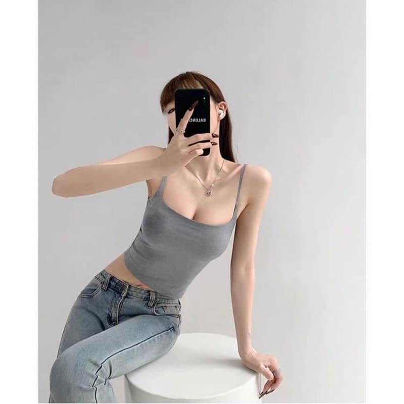 เสื้อสายเดี่ยวเข้ารูป ด้านหลังเว้าลูกไม้ซีทรู มีฟองน้ำในตัว สายปรับระดับได้ รูปที่ 3
