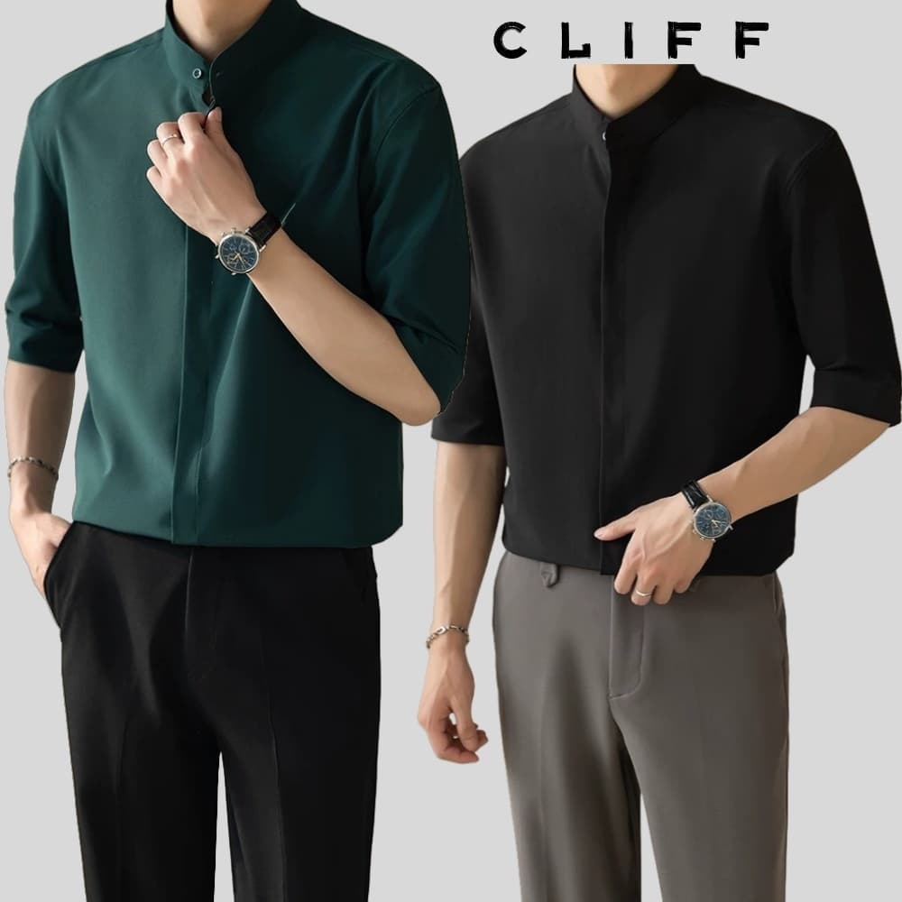 CLIFF เสื้อผู้ชาย เสื้อแขนสั้น เสื้อยืดสีพื้น สไตล์ทางธุรกิจ แฟชั่นที่เข้ากันได้หลากหลาย ระบายอากาศสบาย รูปที่ 1