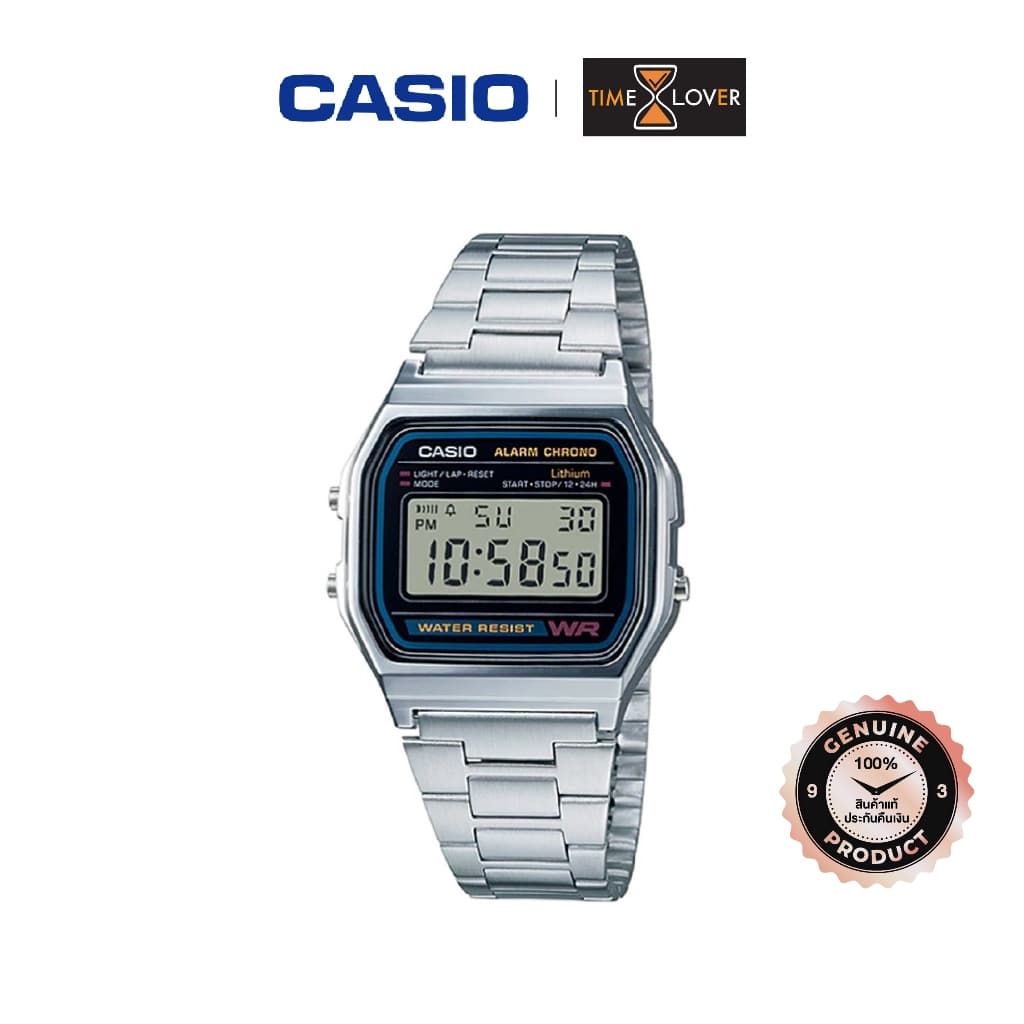Casio รุ่น A158WA-1D ของแท้ ประกันศูนย์ ขนาด Unisex ไฟ LED จับเวลา 1/100 วินาที กันน้ำ สายเสตนเลส รูปที่ 2