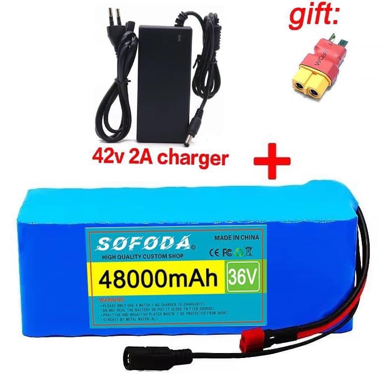 แบตเตอรี่ลิเธียม 36V 30AH/48AH/100AH แบตเตอรี่ 1000W E-bike 42V2A BMS + charger แบตจักรยานไฟฟ้า สามล้อไฟฟ้า B001 รูปที่ 1