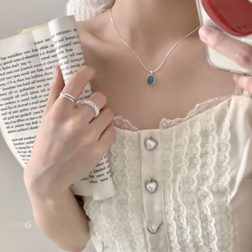 GLAMORสร้อยเงินแท้ Blue Tears สร้อยคอเงิน 925 พร้อมจี้ Aquamarine สไตล์เกาหลี รูปที่ 6