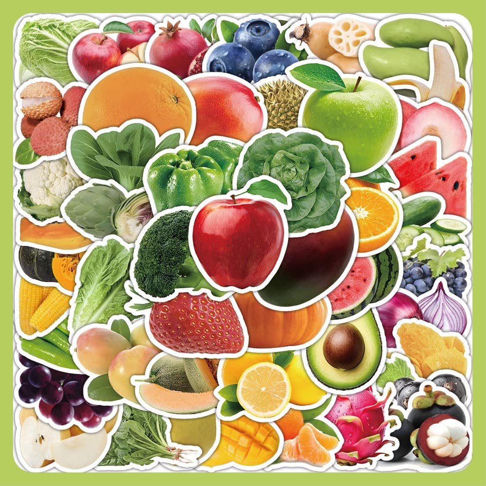 60 pcs DIY สติ๊กเกอร์ Sticker PVC ลาย ผัก ผลไม้ สตอเบอรี่ กล้วย ส้ม ผักกาดขาว องุ่น Fruit Vegetable Food รูปที่ 1