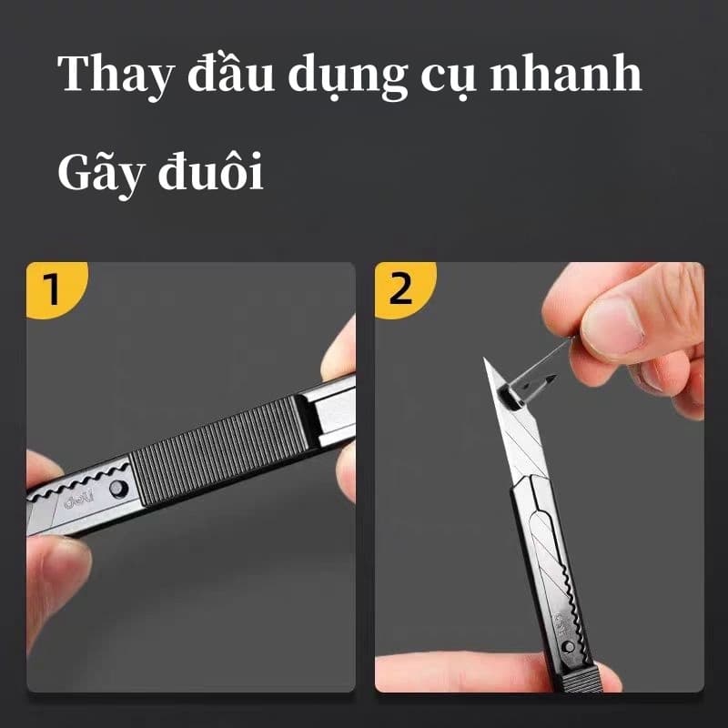 Deli คัตเตอร์ มีดคัตเตอร์ คัตเตอร์ 9mm น้ำหนักเบา พกพาสะดวก ใบมีดเฉียง 30° Cutter ด้ามแสตนเลส รูปที่ 5