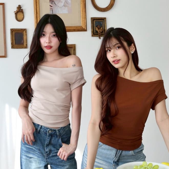 JARINYA เสื้อปาดไหล่ ดีเทลเก๋มากเนื้อผ้ายืดเกรดดี รูปที่ 8