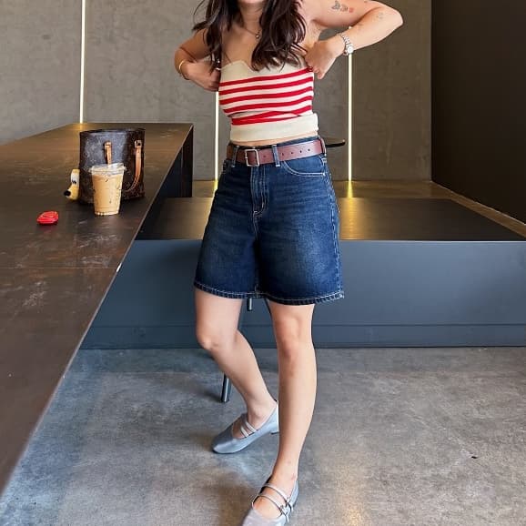 upeachme AIBO JEAN SHORTS กางเกงยีนส์ขาสั้นทรงสามส่วน ใส่ได้ทั้งเอวสูง/เอวกลาง/เอวต่ำ ยีนส์สั้นสีสนิม รูปที่ 8