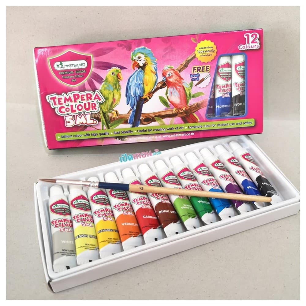 สีน้ำเทมพาร่า 12 สี มาสเตอร์อาร์ต ขนาด 5 มล. แถมฟรี !! พู่กัน 1 อัน ภายในกล่อง รูปที่ 5