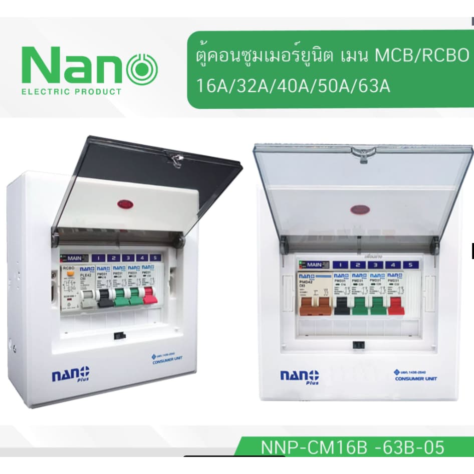 (ส่งไวมี มอก.) ตู้คอนซูมเมอร์ NANO Plus 5 ช่อง NANO NNP-CM NNP-CR Plus เมนธรรมดา MCB / เมนกันดูด RCBO 32/50/63A คอนซูมเม