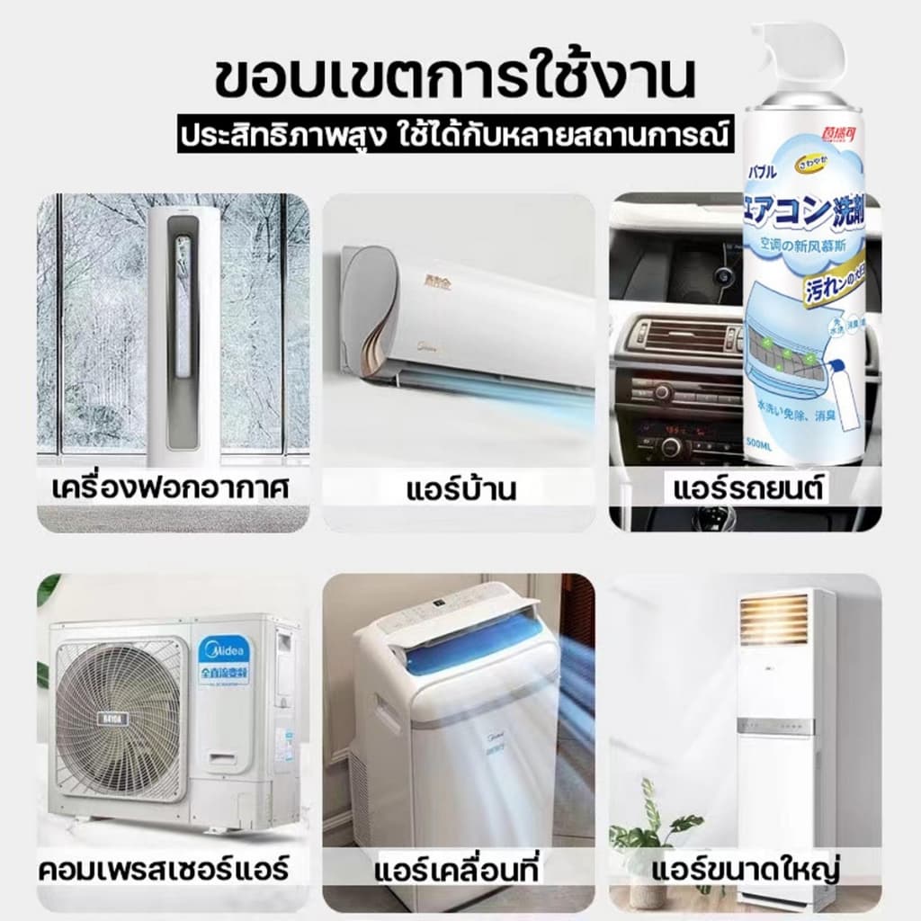 โฟมล้างแอร์ 500ml แถมถุงน้ำกับแปรง ทำความสะอาดคราบสกปรกภายในและภายนอกแอร์ ฆ่าเชื้อและขจัดกลิ่น รูปที่ 6