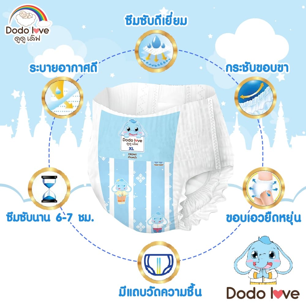 ส่งด่วน ผ้าอ้อมสำหรับเด็ก กางเกงผ้าอ้อมสำเร็จรูป Size S-2XL บางเบา แห้งสบาย ไม่อับชื้น DODOLOVE SUPER DRY แพ็คเดี่ยว รูปที่ 5