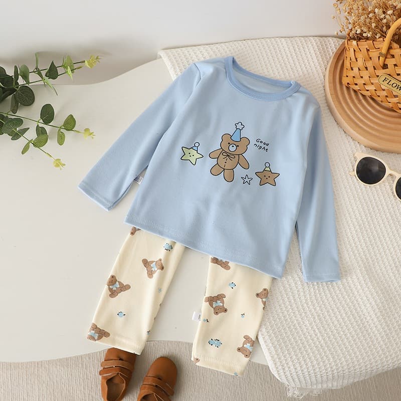 ชุดเซ็ตเสื้อคอกลม+กางเกงขายาว ชุดนอนชุดลำลองเด็ก ผ้านุ่มใส่สบาย สําหรับฤดูหนาว งานดี รูปที่ 3