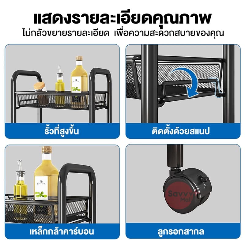 SV ชั้นวางของในครัว 3/4/5ชั้น ชั้นวางของ ชั้นวางของแบบโครงเหล็กมีล้อ วางแบบถอดได้ เคลื่อนย้ายสะดวก รูปที่ 7