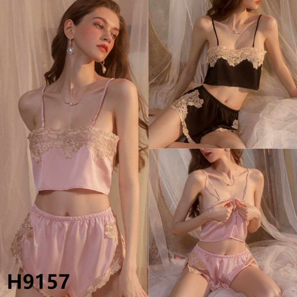 Sexy Girlซีรีส์ชุดนอนเซ็กซี่ลูกไม้ ชุดนอนสตรีเซท 2 ชิ้นหลากหลายสไตล์ ลูกไม้ วัสดุเรียบ. รูปที่ 8