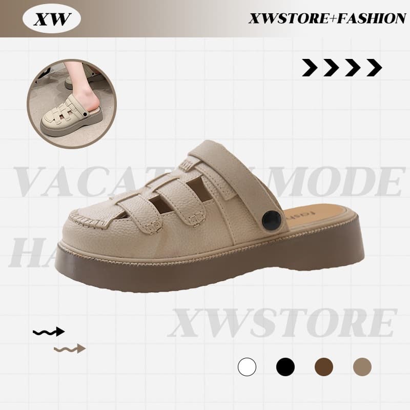 XWshopee พร้อมจัดส่ง รองเท้าแฟชั่นชั่นสำหรับสุภาพสตรี งานดี ขึ้นรูปเป็นลายสาน น้ำหนักเบา ใส่สบาย เลือกได้ 4 สี ราคาดี ต้ รูปที่ 1