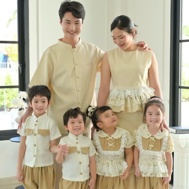 [ ส่งฟรี 🔥 ] ชุดไทยสีครีม ชุดครอบครัว ชุดออกงานพ่อแม่ลูก ชุดออกงานคู่