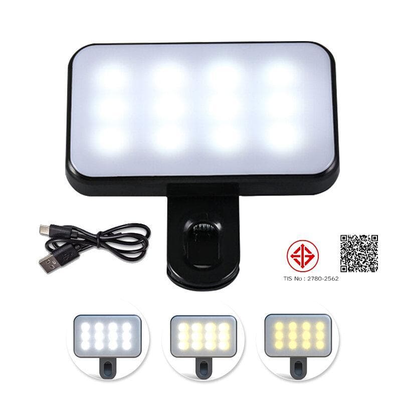 ไฟติดหัวกล้อง โคมไฟเซลฟี่ LED 3 โหมด ปรับได้ ขนาดเล็ก พกพาง่าย ถนอมสายตา ชาร์จไฟได้ สําหรับสมาร์ทโฟน แล็ปท็อป กล้อง รูปที่ 8