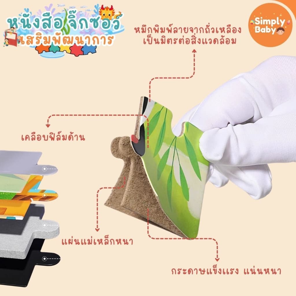 Simply Baby จิ๊กซอ หนังสือจิ๊กซอว์แม่เหล็ก จิ๊กซอว์เด็ก ตัวต่อเด็ก 3รูปในเล่มเดียว เสริมสร้างพัฒนาการ รูปที่ 3