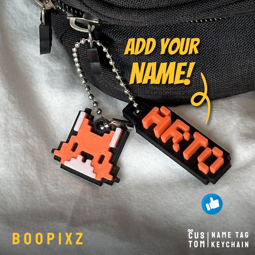 BooPIXZ พวงกุญแจ ป้ายชื่อ Pixel ภาษาอังกฤษ แบบโซ่ห้อย 2 สี เลือกฟรีการ์ตูน 1 ตัว รูปที่ 2