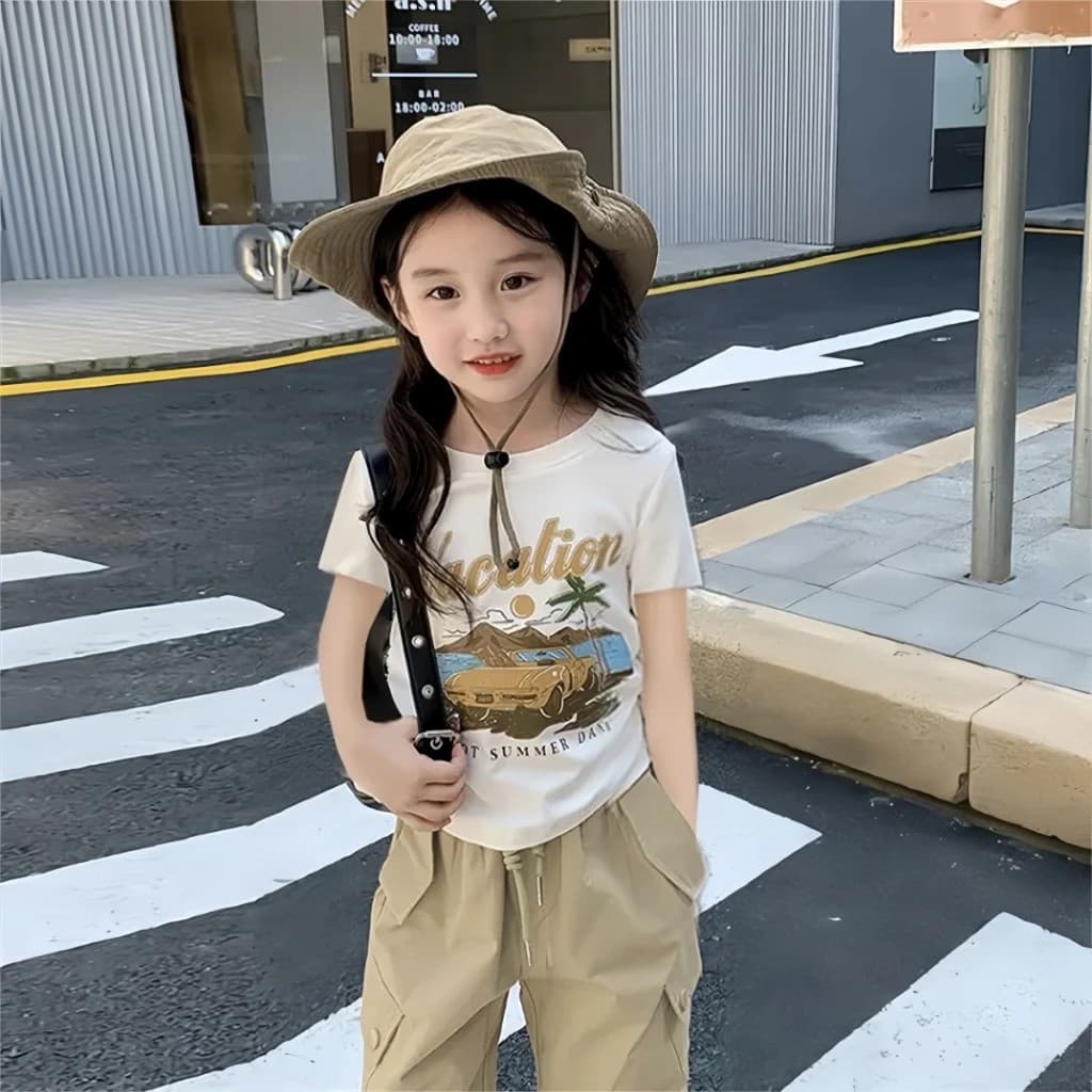 ชุดเซ็ทเด็กแฟชั่น ชุดเสื้อผ้าเด็กผู้หญิง เสื้อยืดลำลองกางเกงคาร์โก้ เอวยางยืด ทรงหลวม สไตล์เกาหลี งานดี รูปที่ 4