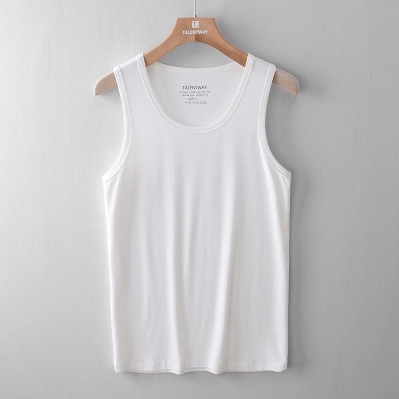 ผู้ชายโพลีเอสเตอร์ธรรมดา Sando Slim Fit เสื้อกั๊กด้านบนมัสลินกล้ามเนื้อพื้นฐาน รูปที่ 3