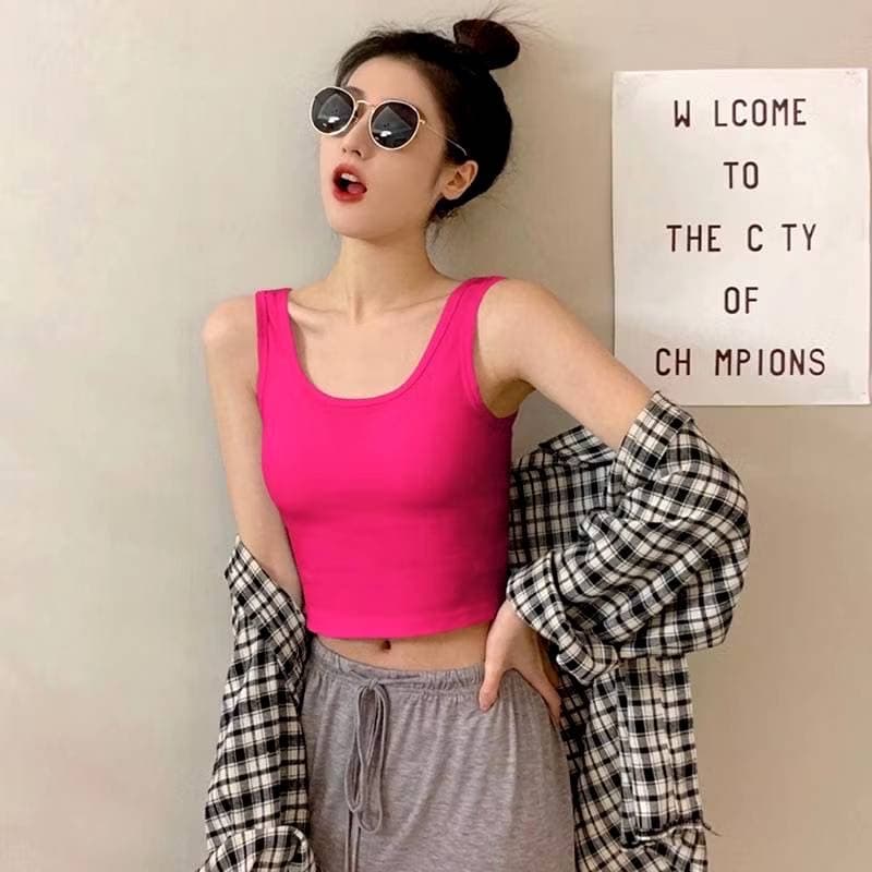 เสื้อกล้ามคอยู เอวลอย เสื้อสปอร์ตบรา ครอปครึ่งตัว สีพื้น ใส่สบายน่ารักมากจ้า รูปที่ 3