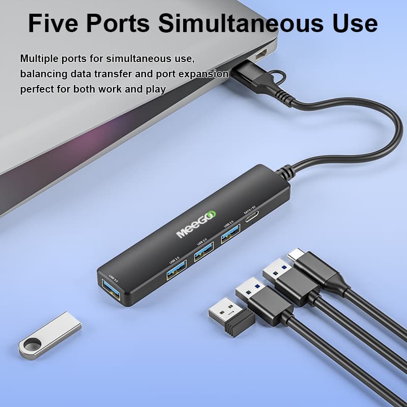 MEEGOO USB HUB with 3.0 2.0 5Gbps พอร์ตฮับ 2in5 Type-C USB3.0 Splitter ความเร็วสูง สําหรับแท็บเล็ต รูปที่ 3