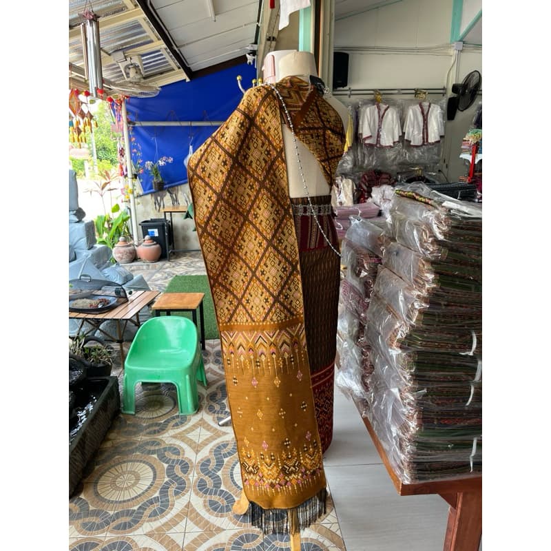สไบแพรวากาฬสินธุ์ภูไท ทอเครื่อง ผ้าฝ้าย ดอกแก้วสร้อยกัลยาใหม่ กว้าง30 ยาว300 ซม. สไบแพรวาภูไทกาฬสินธุ์สีสดสวยตรงปก รูปที่ 9