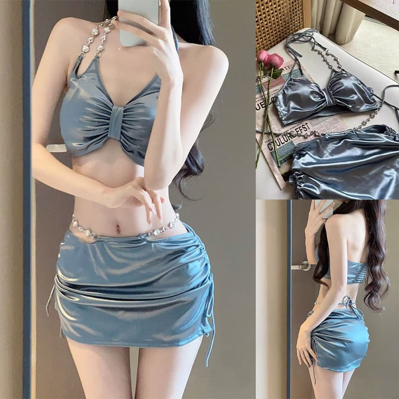 ชุดว่ายน้ําบิกินี่ ชุดว่ายน้ำเซ็กซี่ 3ชิ้น ประดับด้วยโซ่ แฟชั่นชุดว่ายน้ำชายหาด มีฟองน้ำ#LT รูปที่ 5