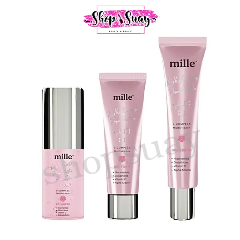 ** 1 หลอด ** มิลเล่ มอยส์เจล สูตรใหม่ MILLE WHITENING ROSE PEPTIDE SET (BALANCER 35 ml./ GEL FOAM 30g./GEL CREAM 25g.) รูปที่ 1
