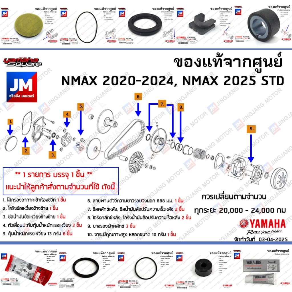 (BBB) ชุดห้องสายพาน, ชุดบำรุงรักษาห้องสายพาน, ชุดเช็คระยะ YAMAHA NMAX 2020-2024, NMAX 2025 STD แท้ศูนย์